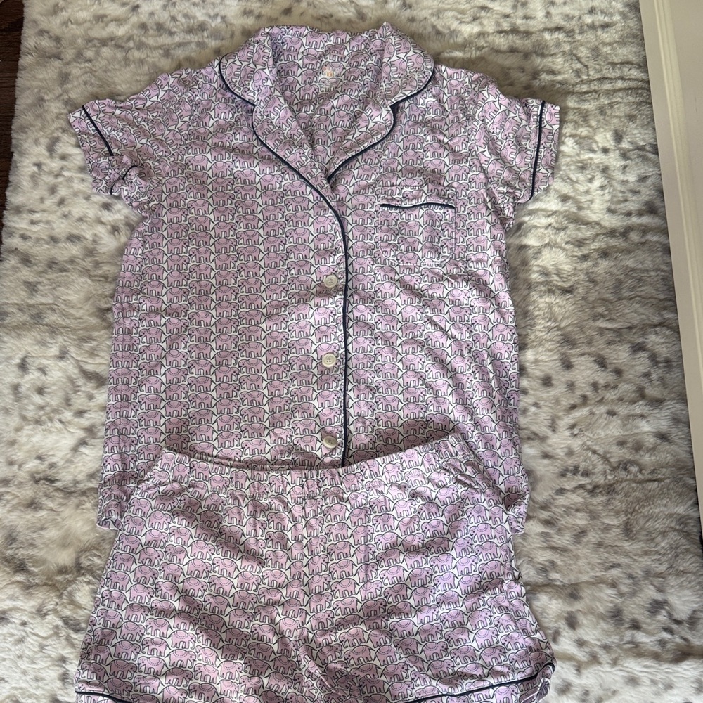 Roller Rabbit Rare Purple Elephant Print Pajama Set